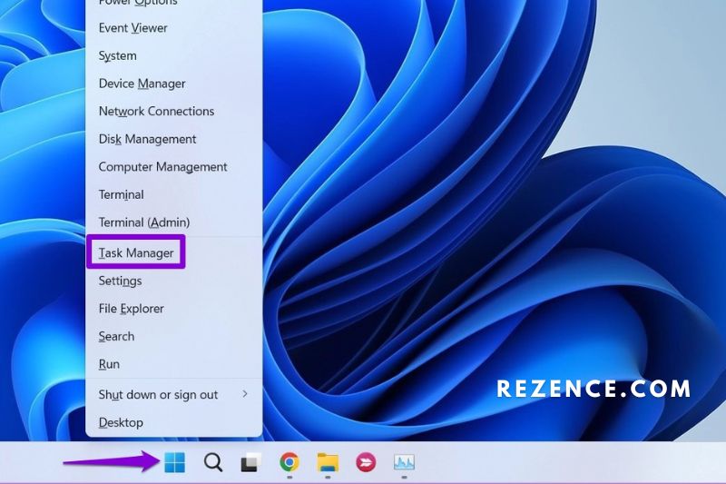 Right-click the Start button (the Windows logo), then pick Device Manager from the menu that appears.