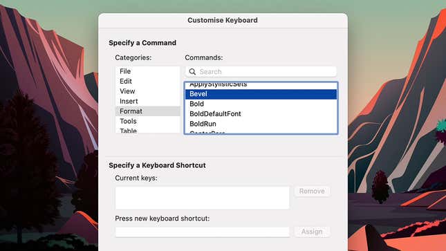 Making keyboard shortcut changes in Word.