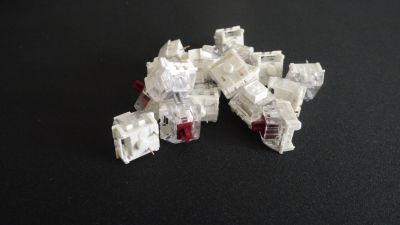 A selection of Kailh 'MX' mount switches; Speed Copper, Speed Silver and Box White