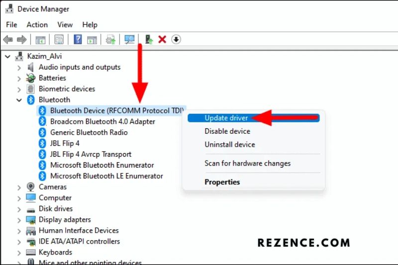 Click the arrow to the right of Bluetooth to open the Bluetooth dropdown menu.
