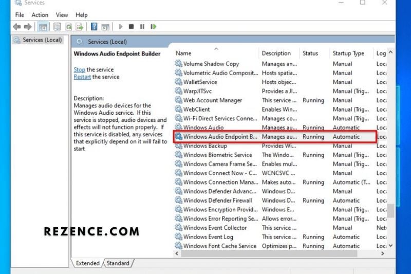 Repeat the process for the Windows Audio Endpoint Builder.