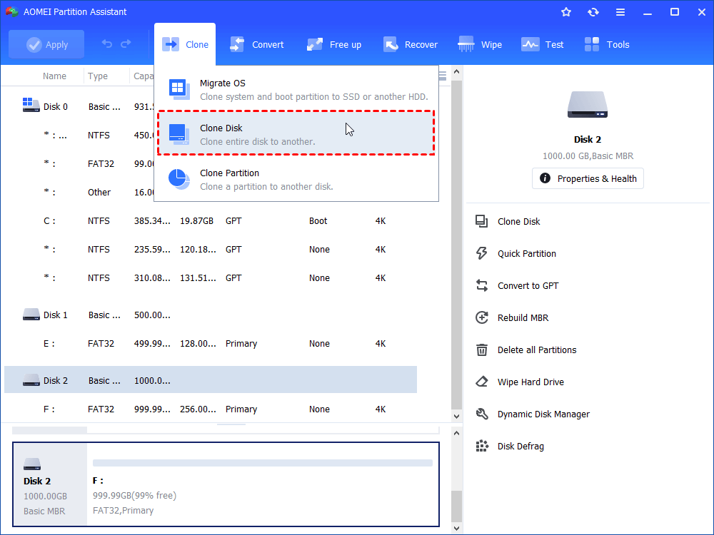 How to Clone Hard Disk to SSD or HDD with AOMEI Partition Assistant?